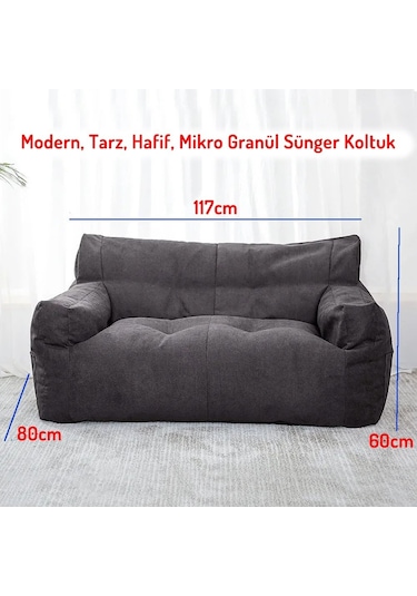 Efsane Kamp Lüx Konfor Çift Kişilik Mikro Partikül Süngerli Koltuk Koyu Gri