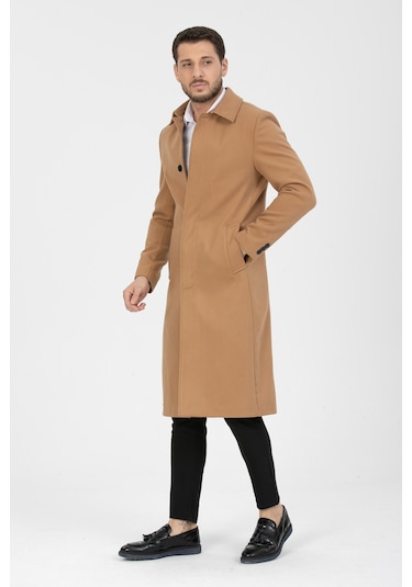 Erkek Vizyon Dar Kesim Uzun Kaşe Gömlek Yaka Palto & Kaban Vizon