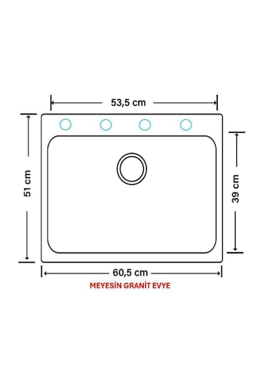 Meyesin ME-60B Granit Tek Gözlü Mutfak Evyesi Beyaz 50 x 60 CM