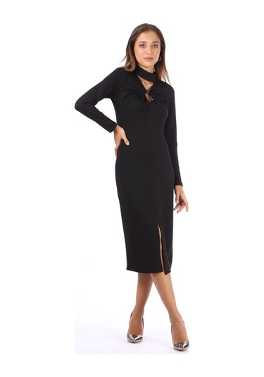 Modatalika Kadın Yırtmaç Detaylı Triko Elbise 001