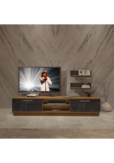 Decoraktiv Eko 4b Mdf Dvd Tv Ünitesi Tv Sehpası Pera - Siyah Mermer
