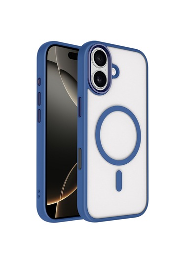 İphone Uyumlu 17 Kılıf Wireless Şarj Özellikli Krom M-safe Silikon Kılıf Lacivert