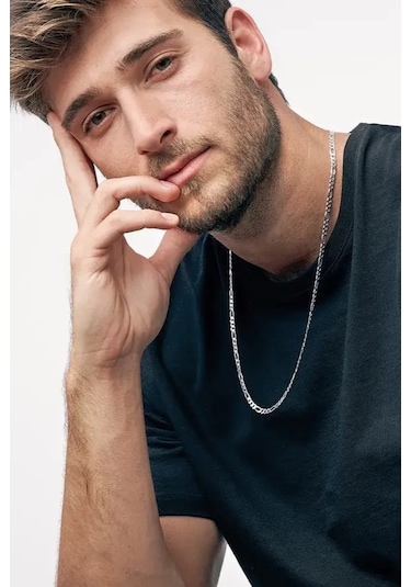 Figaro Model Erkek Paslanmaz Çelik Zincir Kolye İnce 4 Mm Eck06k