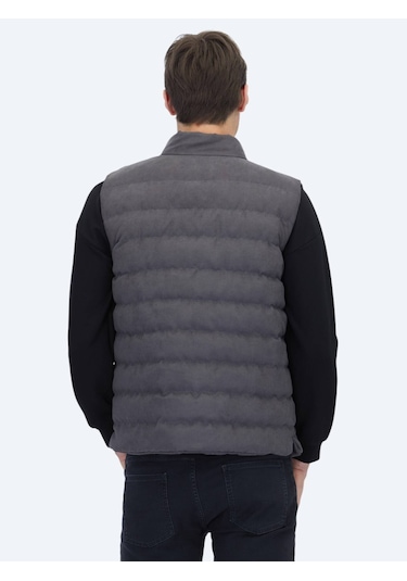 Kip Gri Regular Fit Dik Yaka Casual Dokuma Spor Yelek Gri
