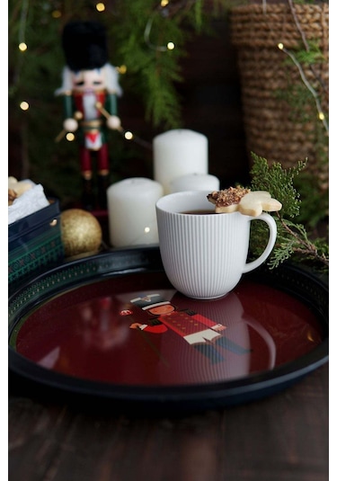 Kurşun Asker Desenli Yuvarlak Metal Tepsi, 31,5 Cm