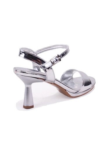 Dagoster Dza07-5211465 Gümüş Ayna Tek Bant Platform Topuklu Kadın Ayakkabı Gümüş