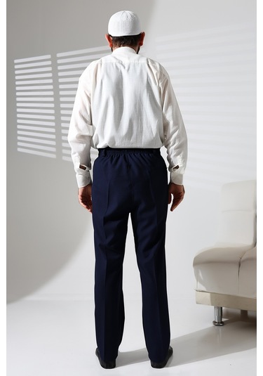 Erkek Beli Lastikli Cepli Hac Ve Umre Kışlık Yün Efektli Şalvar Pantolon - Lacivert İsr Lacivert