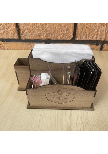 Ahşap Cafe Restoran Oteller İçin Masa Üstü Peçetelik Logolu