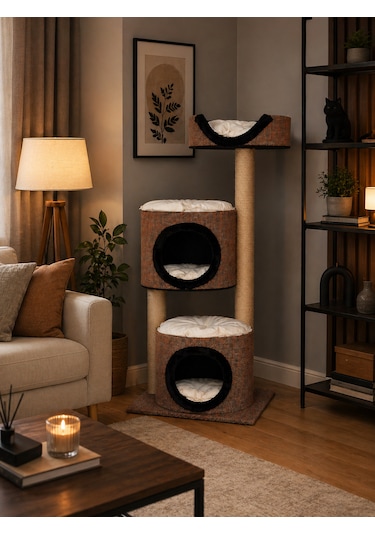 Terra Çok Katlı Kedi Evi Tırmalama Direkli Modern Kedi Yuvası
