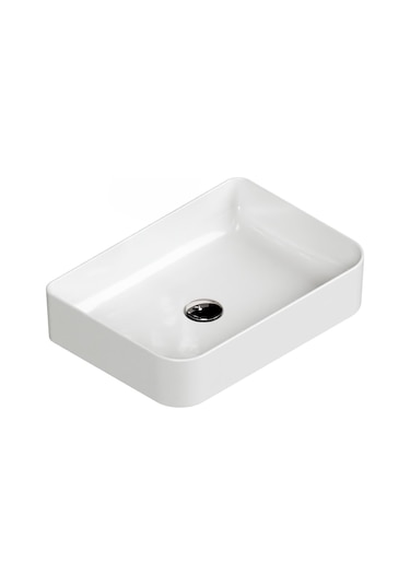 Aqua Bagno Mestola Tezgah Üstü Kare Çanak Lavabo Batarya Deliksiz 38 x 60 CM Beyaz