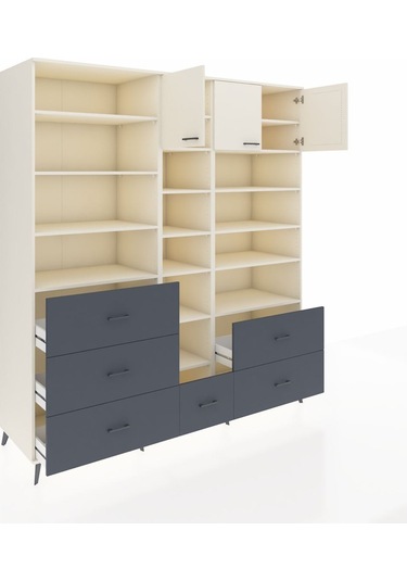 Kronos Dolap 17 Raflı 6 Çekmeceli 3 Kapaklı 220x59x243 Aytaşı-aytaşı/antrasit Aytası/antrasıt