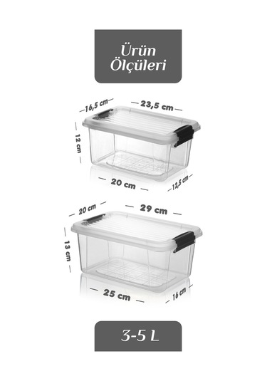 2'li Set Kilit Kapaklı Un Bakliyat Erzak Kabı - Çok Amaçlı Düzenleyici Deterjan Saklama Kutusu 3l-5l Şeffaf