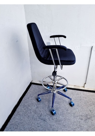 Bintaş Mobilya Siyah Kumaş Tekerlekli Kollu Rahat Bar Sandalyesi Siyah