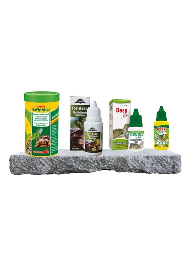 Purecanpati Kara Kaplumbağası Bakım Seti Sera Raffy Vital Yem + Tor-axsol Vitamin + Deepfix Kabuk Koruyucu + Bioturt Kabuk Sertleştirici