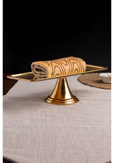 Gold Dikdörtgen, Ayaklı Şık Kek, Pasta, Kurabiye Ve Tatlı Servis Sunum Standı Gold