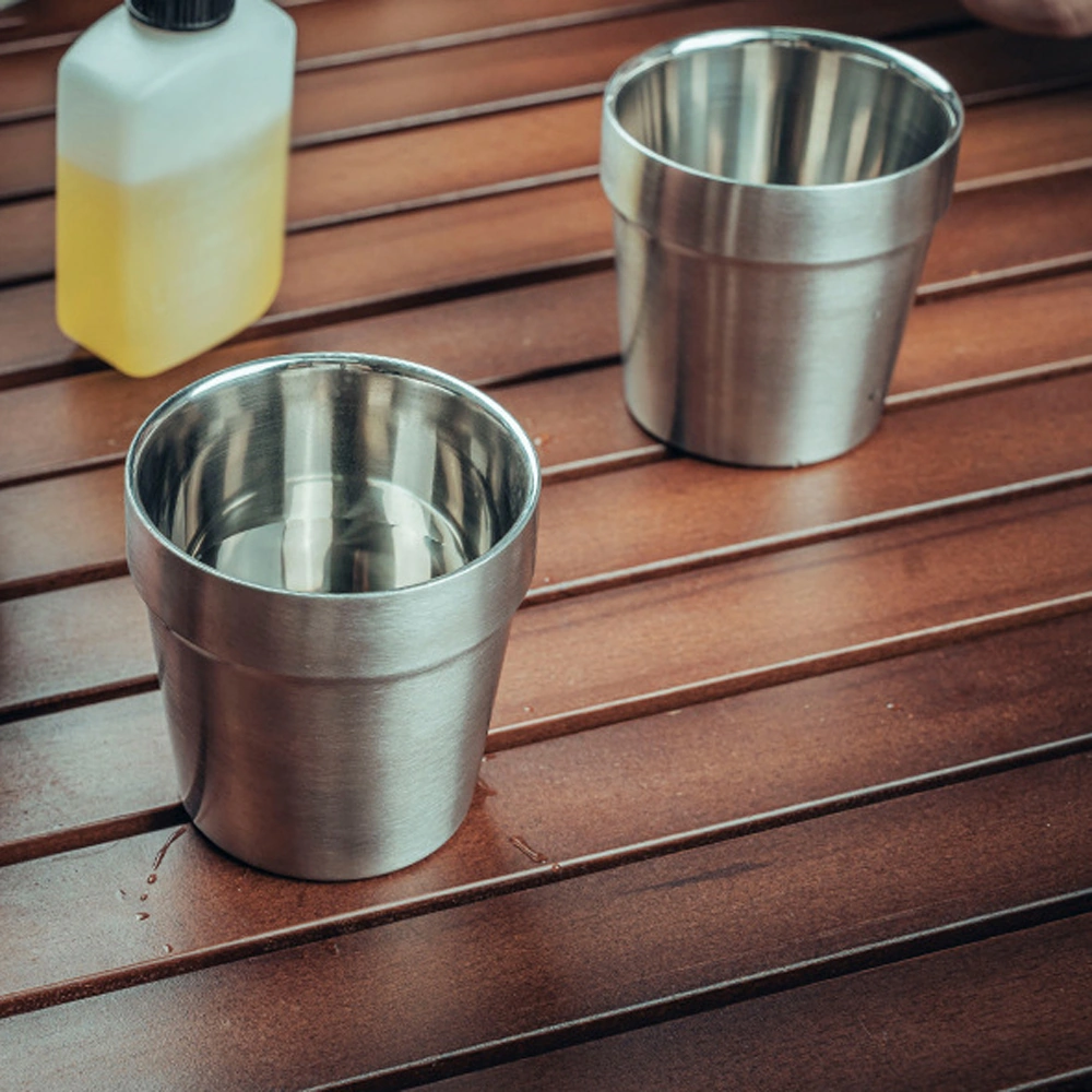 Dofolink Dışarıda Kullanım 304 Paslanmaz Çelik 4'lü Bardak Seti, Taşınabilir Isıya Dayanıklı Kamp Çay Bardağı, Depolama Çantasıyla Gümüş