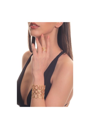 Kadın Mat Altın Kaplama Dikdörtgen Formlu Tasarım Bileklik & Yüzük Seti Altın