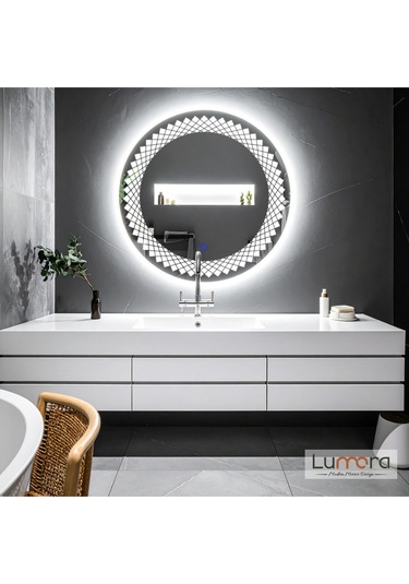 Elyssara Beyaz Led'li Lazer Kumlamalı Lavabo & Banyo Aynası Dokunmatik Sensörlü