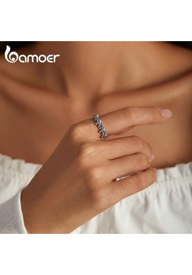 Bamoer 925 Ayar Gümüş Retro Orijinal Gül Çiçek Ve Kafatası Elemanı Ayarlanabilir Yüzük Kadınlar İçin Güzel Takı