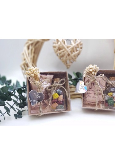 Kahve Ve Şişe İçinde Çakıl Taşı Çikolata Kutulu Söz Nişa 20 Adet