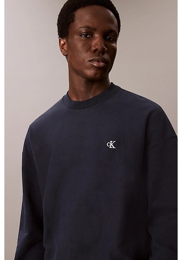 Erkek Regular Fit Bisiklet Yaka Nakış Logolu Sweatshirt - Lacivert Dark Sapphire