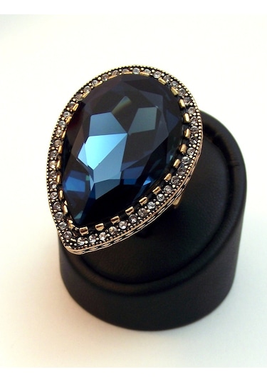 Asinagumus Safir Damla Elmas Montür Yüzük Sevgiliye Hediye Gümüş