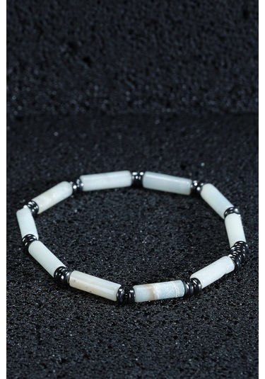 Ssilhoutte Doğaltaş Sertifikalı Erkek Kadın Doğal Taş Hediye Bileklik Amazonit Taşı Ve Hematit 4mm Tasarım Beyaz