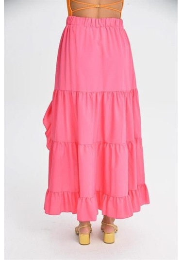 Audrey Fıfrlı Yırtmaç Detay Etek 4037 Fuşya