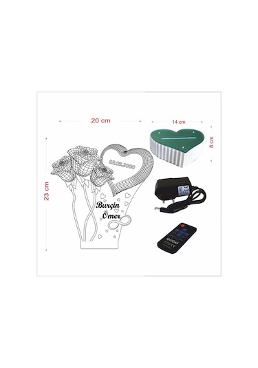 Sevgililer Günü Kalpli Güllü Hediye 16 Renkli Kumandalı