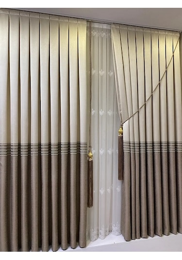 Takım Fon Perde Krem-cappuccino 2 Kanat Fon+aksesuar Krem