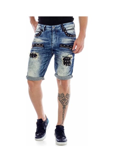 Ck181 Metal Işlemeli Yırtık Yamalı Kot Kapri Şort 001