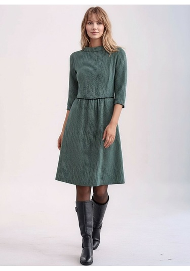 Kadın Degaje Yaka Uzun Kollu Cepli Büyük Beden Curve Şık Elbisesi Mavi