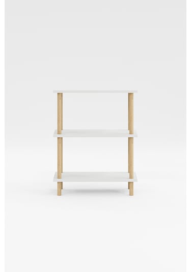 Dekoratif 3 Raflı Ahşap Ayaklı Kitaplık Yan Sehpa Beyaz