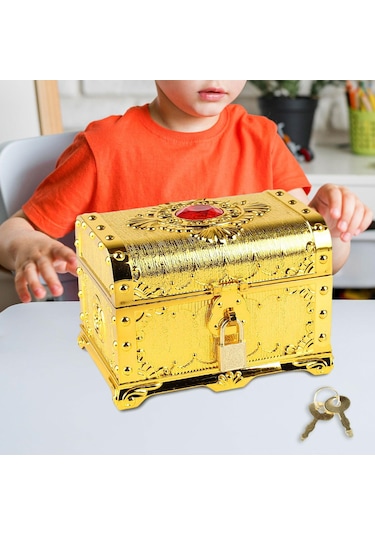 Homyl Korsan Hazine Sandığı Dekoratif Vintage Sandık Kutusu Altın