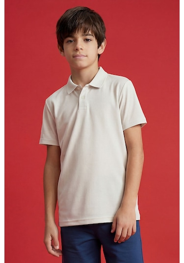 Tommy Life Ekru Polo Yaka Standart Fit Basic Unisex T-shirt - 11330