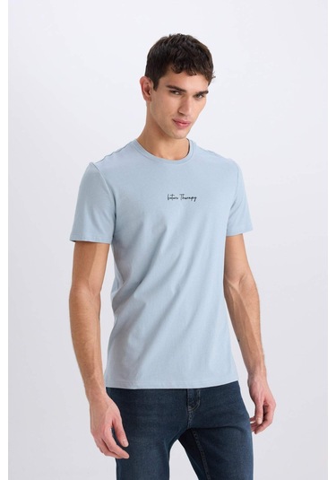 DeFacto %100 Pamuk Slim Fit Dar Kesim Bisiklet Yaka Baskılı Kısa Kollu Tişört X3932AZ25SMBE524
