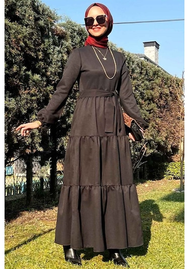 Rabia Şamlı Siyah Gabardin Elbise Normal