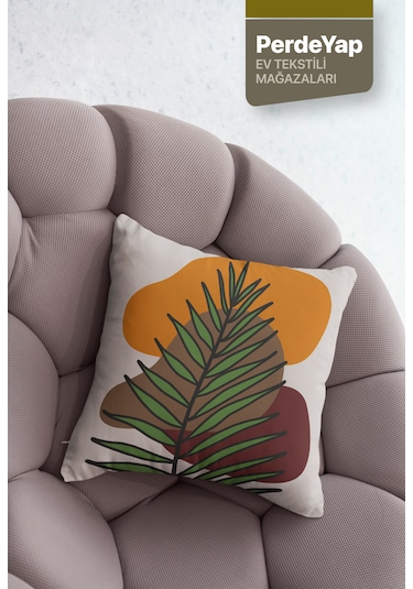 Özel Tasarım Bal Rengi Palmiye Desenli 4lü Kırlent Kılıfı