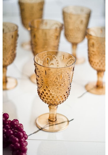 Akrilik Bal 6'lı Kadeh & Su Meşrubat Kahve Yanı Bardağı 450 Ml Cam Değildir Bal