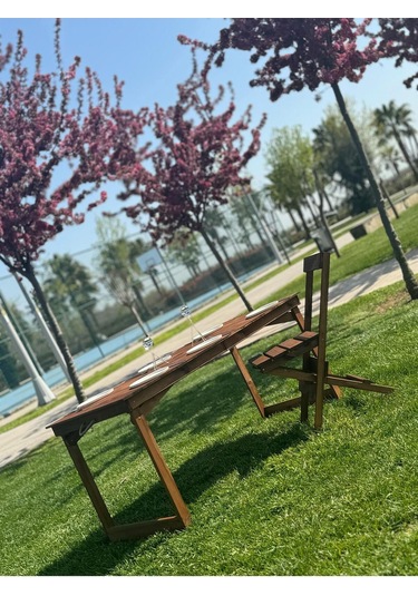 Kamp - Piknik - Balkon - Bahçe - Yemek Masası - Ceviz Renk - 2 Ka Ceviz