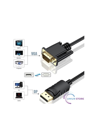 Display Port To Vga Kablo Display Vga Dp To Vga 1.8m Displayport Erkek Vga Erkek Kablo 1.8 Metre Çevirici Dönüştürücü