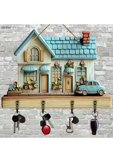 Ahşap Anahtarlık Ve Dekoratif Duvar Panosu, 4 Askılı 0020