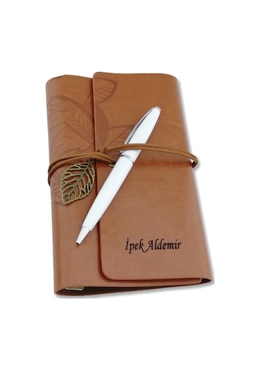 Kişiye Özel Retro Deri Kapaklı Bağcıklı Hatıra Defteri + Kalem