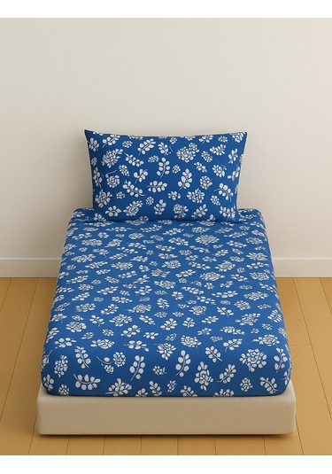 Tek Kişilik Desenli Lastikli Çarşaf Seti 100x200 Cm + 1 Yastık Kılıfı 50x70 Lacivert