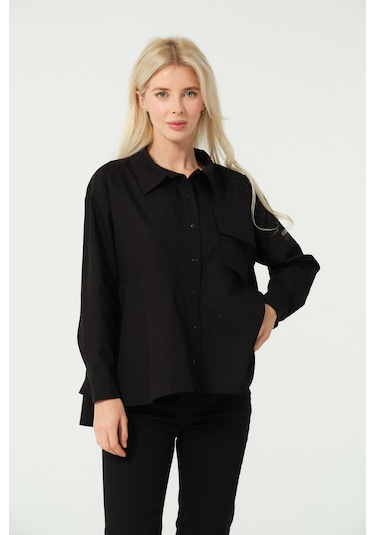 S'amore Clothing Cep Detay Polo Yaka Gömlek Siyah