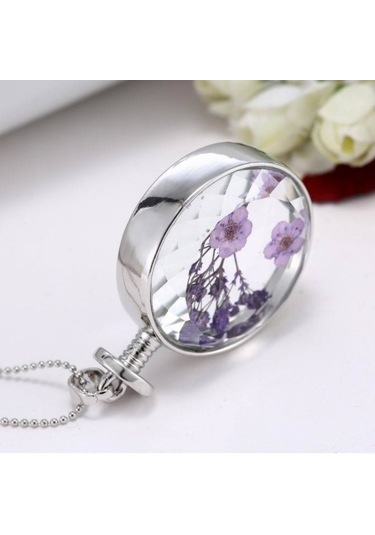 Chavin Kristal Cam Kurutulmuş Çiçek Kadın Kolye Dr36 Mavi