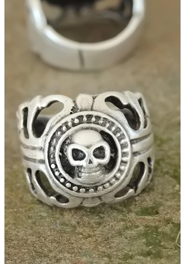 Eskitme Gümüş Renk Metal Kuru Kafa Tasarım Ayarlamalı Erkek Yüzük - Tj-ey230-ks Çok Renkli