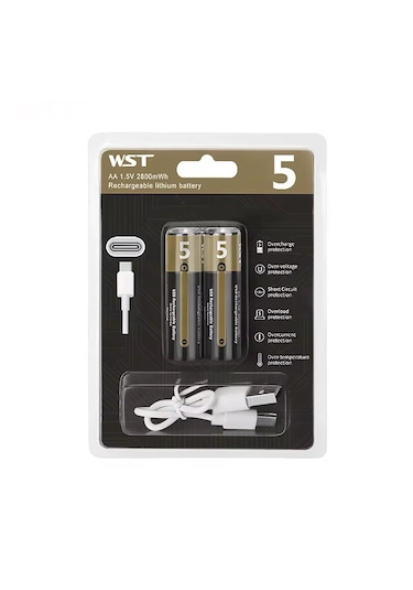 Usb Type-c Girişli Şarjlı Aa Lityum Pil 1.5v Sabit Çıkış 3200mwh 10'lu Paket