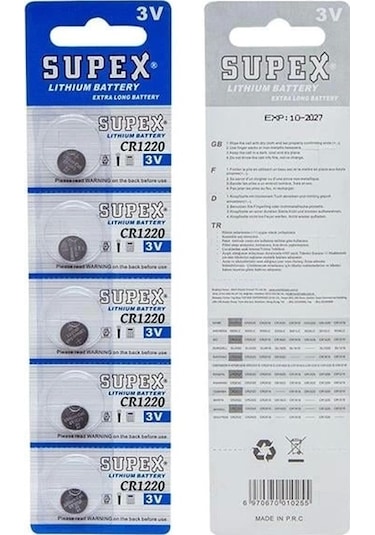Supex Cr1220 3 Volt 5'li Blister Lityum Pil