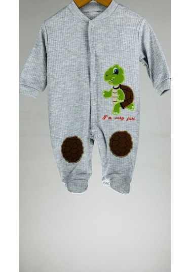 Kaplumbağalı Patikli Uzun Kollu Pamuklu Bebek Tulum 001